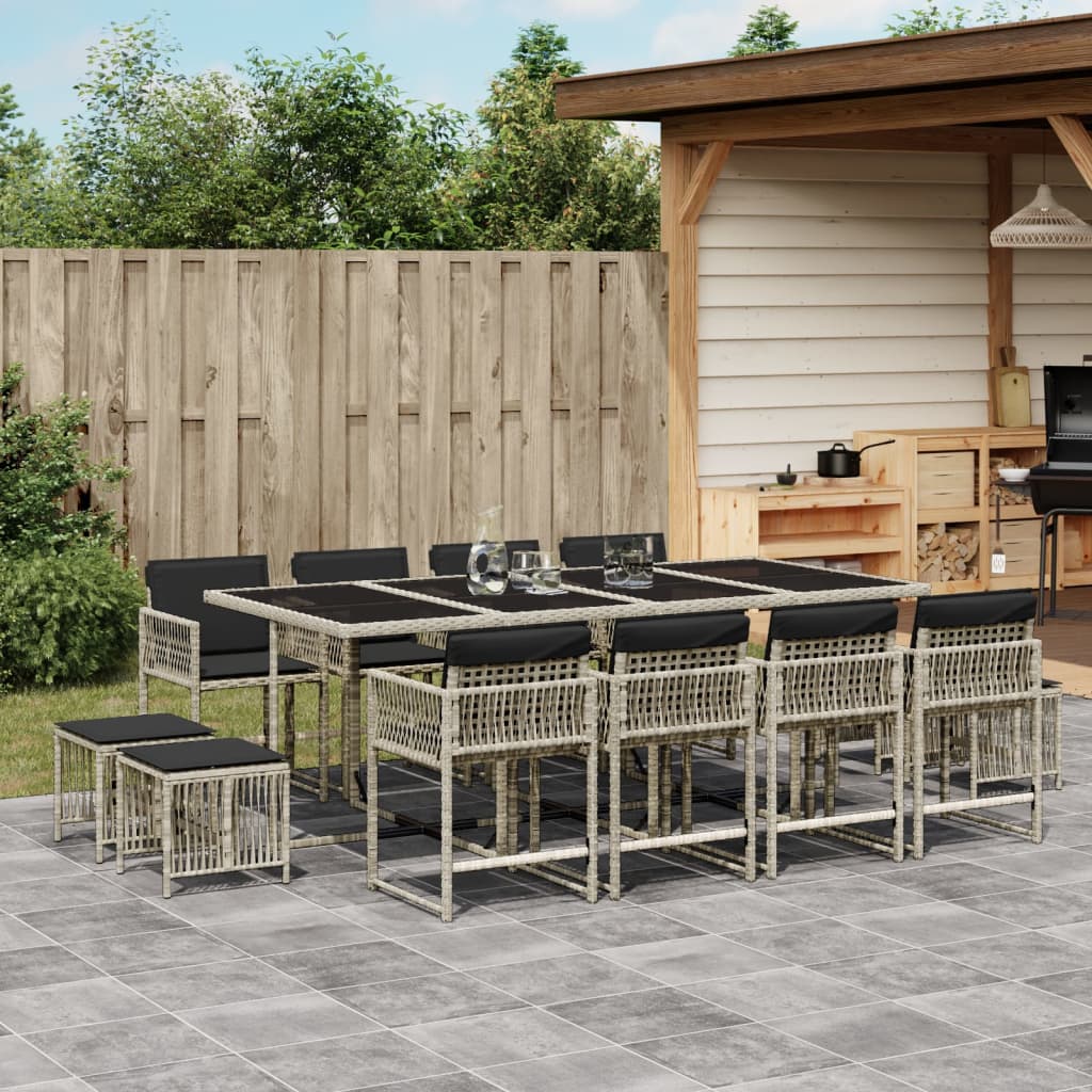 vidaXL Set mobilier de grădină cu perne 13 piese gri deschis poliratan