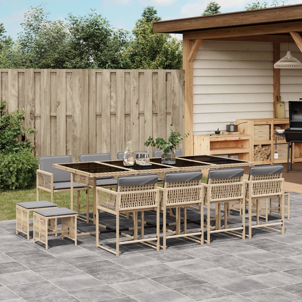 vidaXL 13-tlg. Garten-Essgruppe mit Kissen Beigemischung Poly Rattan