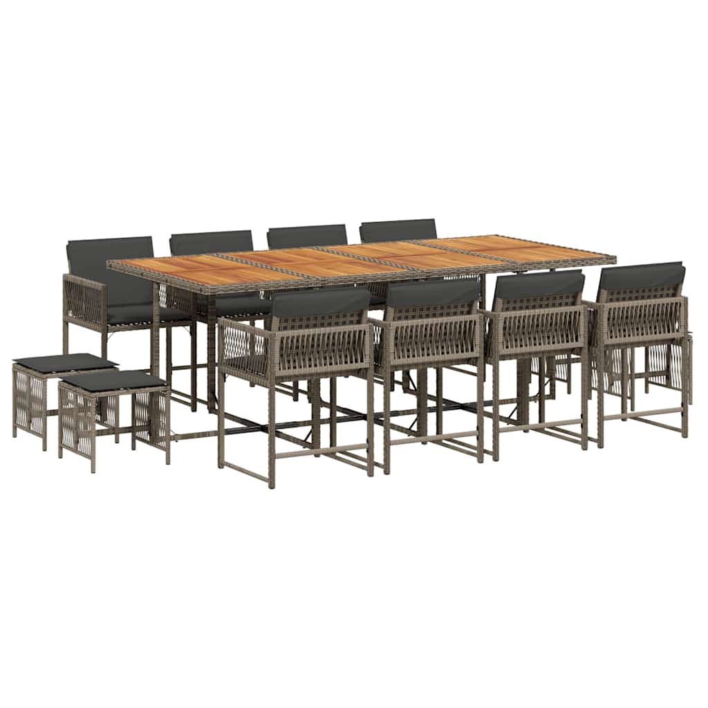 vidaXL 13dílný zahradní jídelní set s poduškami šedý polyratan