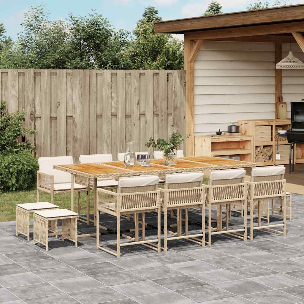 vidaXL 13-tlg. Garten-Essgruppe mit Kissen Beige Poly Rattan