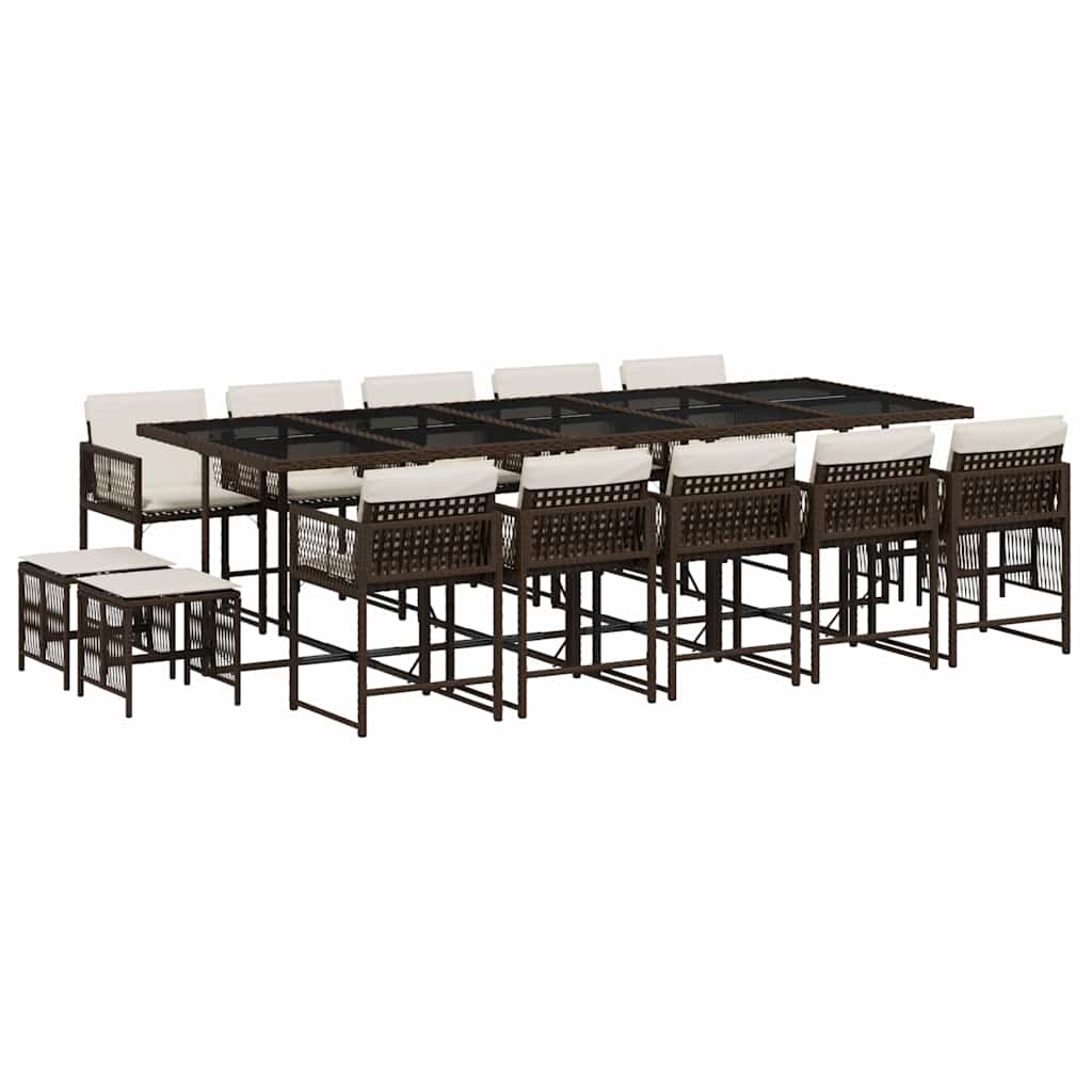 vidaXL Set mobilier de grădină cu perne, 15 piese, maro, poliratan