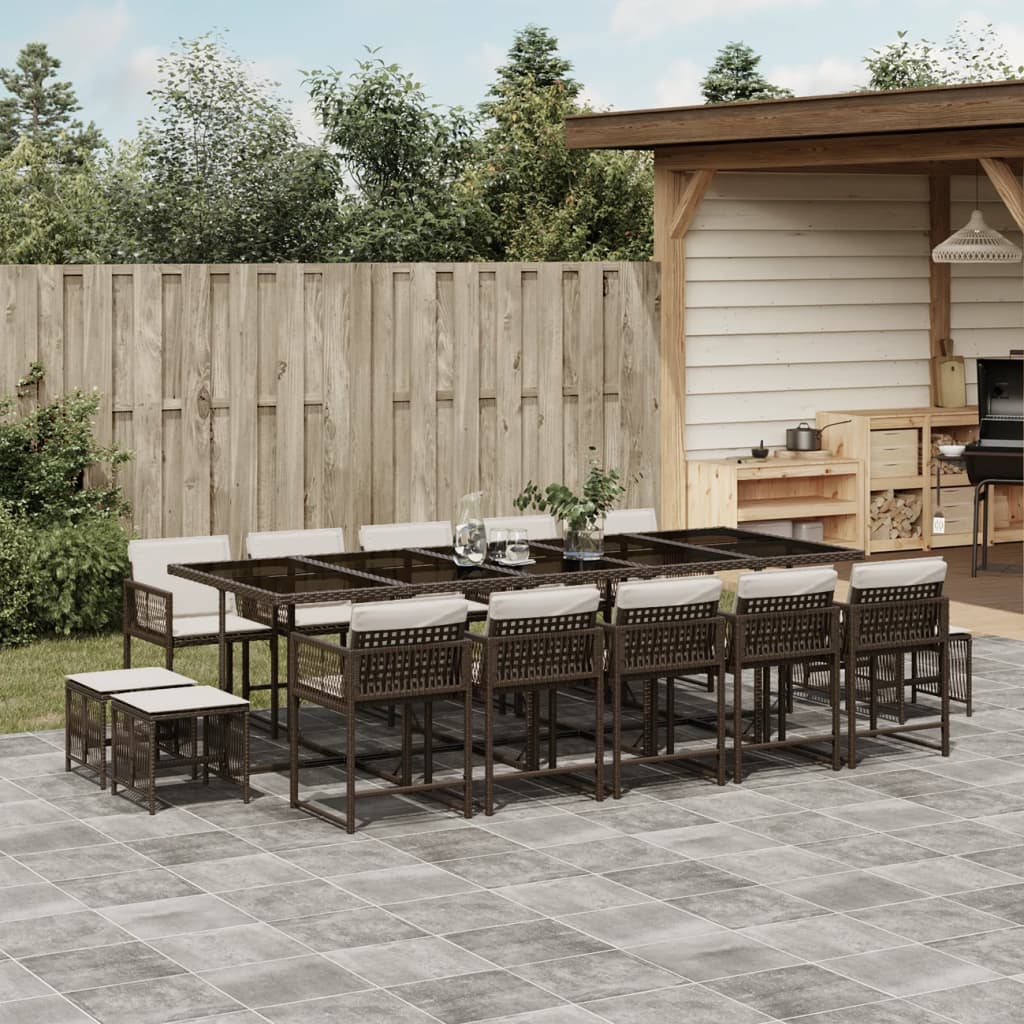 15-tlg. Garten-Essgruppe mit Kissen Braun Poly Rattan