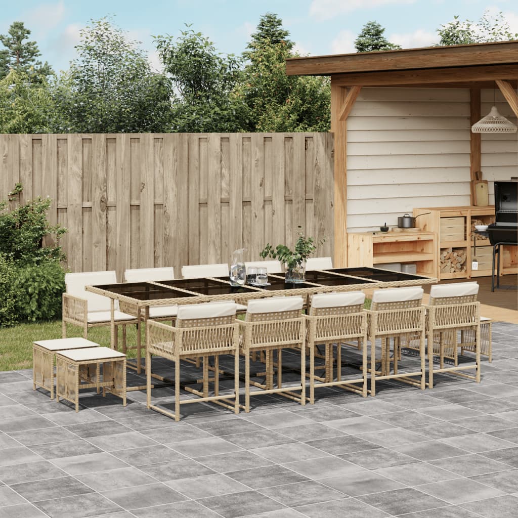 15-tlg. Garten-Essgruppe mit Kissen Beige Poly Rattan