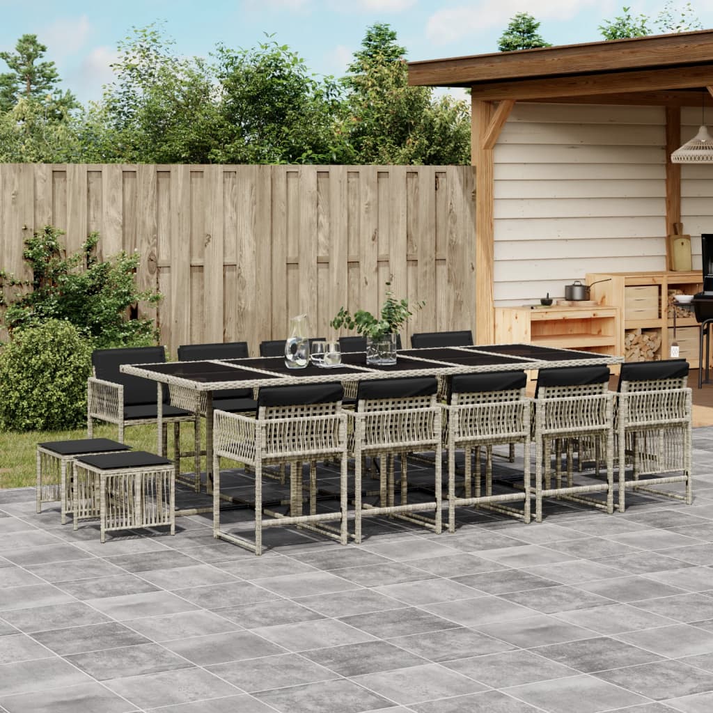 vidaXL Set mobilier de grădină cu perne 15 piese gri deschis poliratan