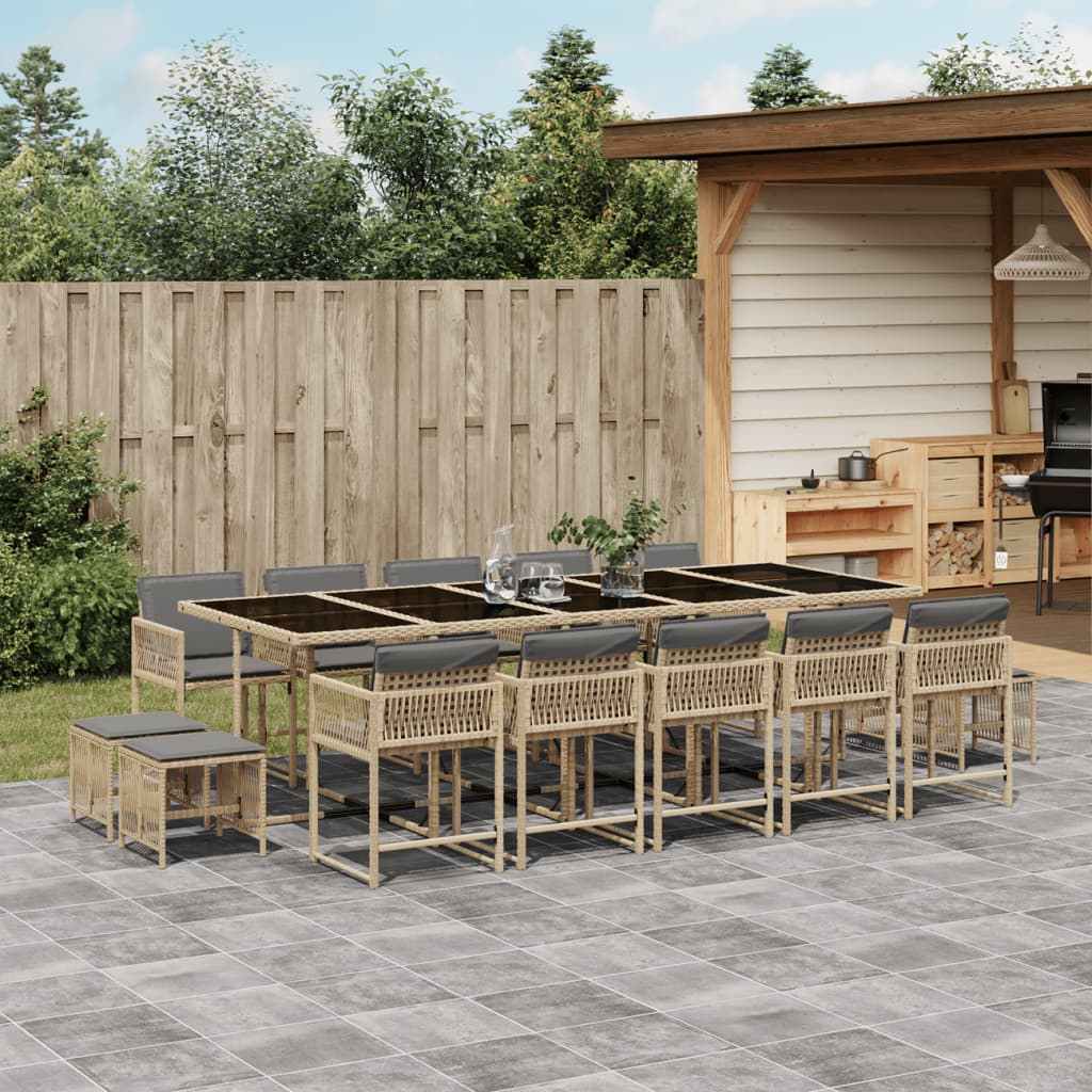 vidaXL 15-tlg. Garten-Essgruppe mit Kissen Beigemischung Poly Rattan