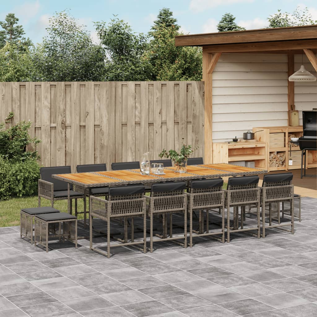 vidaXL 15-tlg. Garten-Essgruppe mit Kissen Grau Poly Rattan