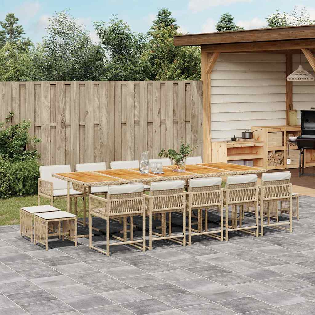 vidaXL spisebordssæt til haven 15 dele med hynder polyrattan beige