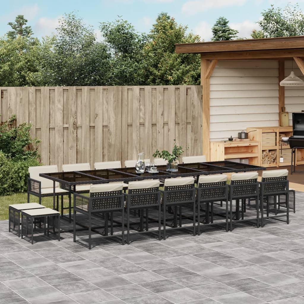 vidaXL 17-tlg. Garten-Essgruppe mit Kissen Schwarz Poly Rattan