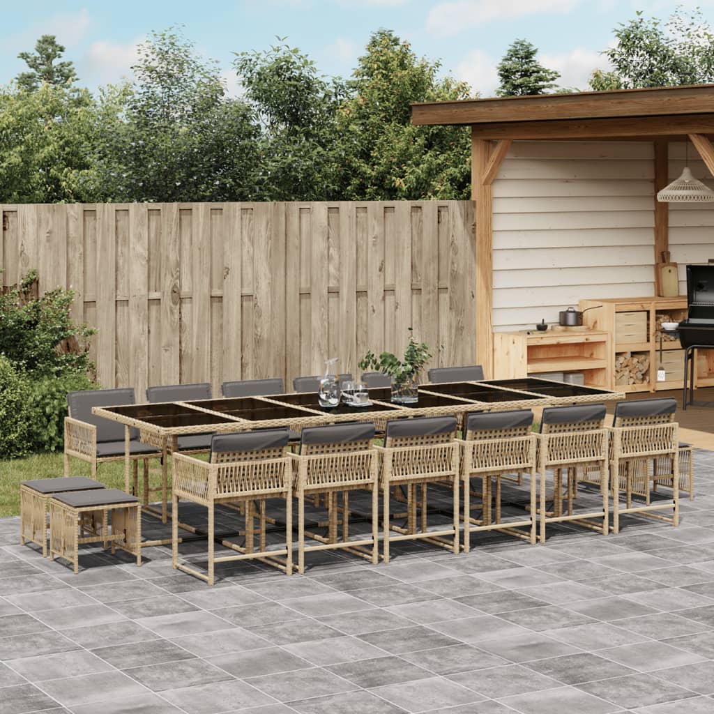 vidaXL 17-tlg. Garten-Essgruppe mit Kissen Beigemischung Poly Rattan