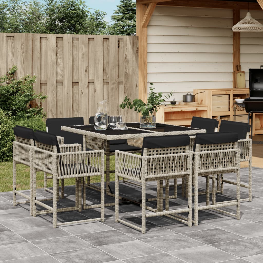 vidaXL Set mobilier grădină cu perne, 9 piese, gri deschis, poliratan