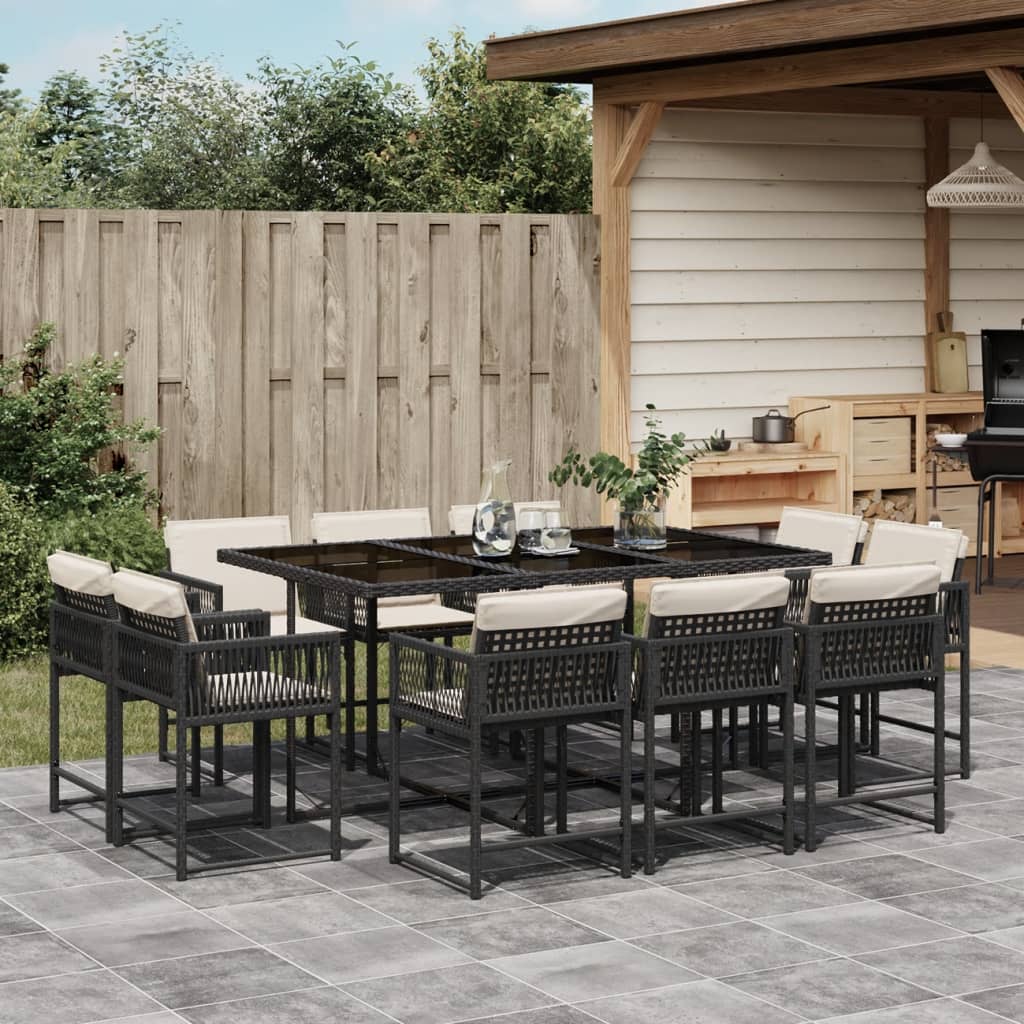 vidaXL Set mobilier de exterior cu perne, 11 piese, negru, poliratan