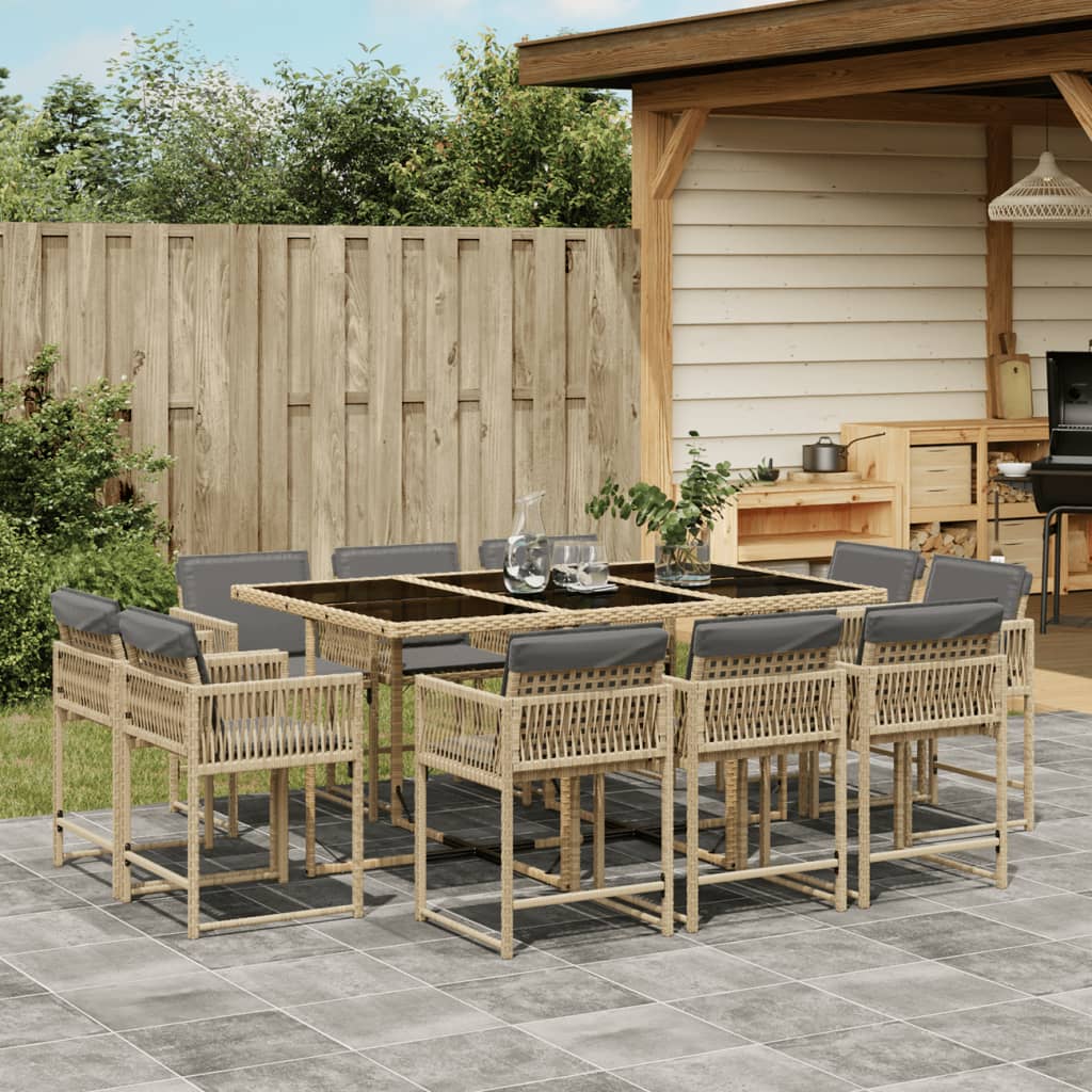 vidaXL 11-tlg. Garten-Essgruppe mit Kissen Beigemischung Poly Rattan