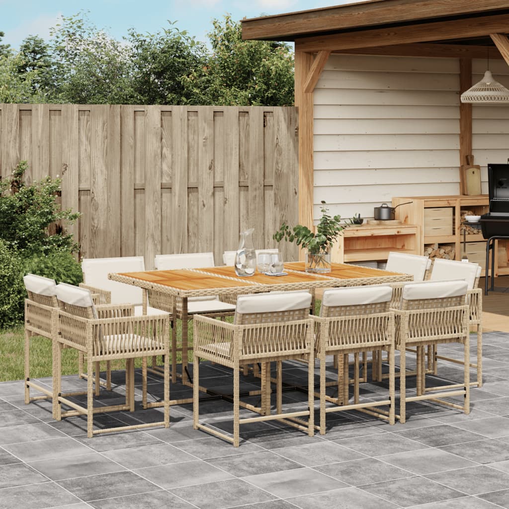 vidaXL 11-tlg. Garten-Essgruppe mit Kissen Beige Poly Rattan