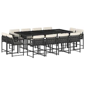 vidaXL 13-osaline aia s&ouml;&ouml;gim&ouml;&ouml;bli komplekt patjadega, must, PE-rotang