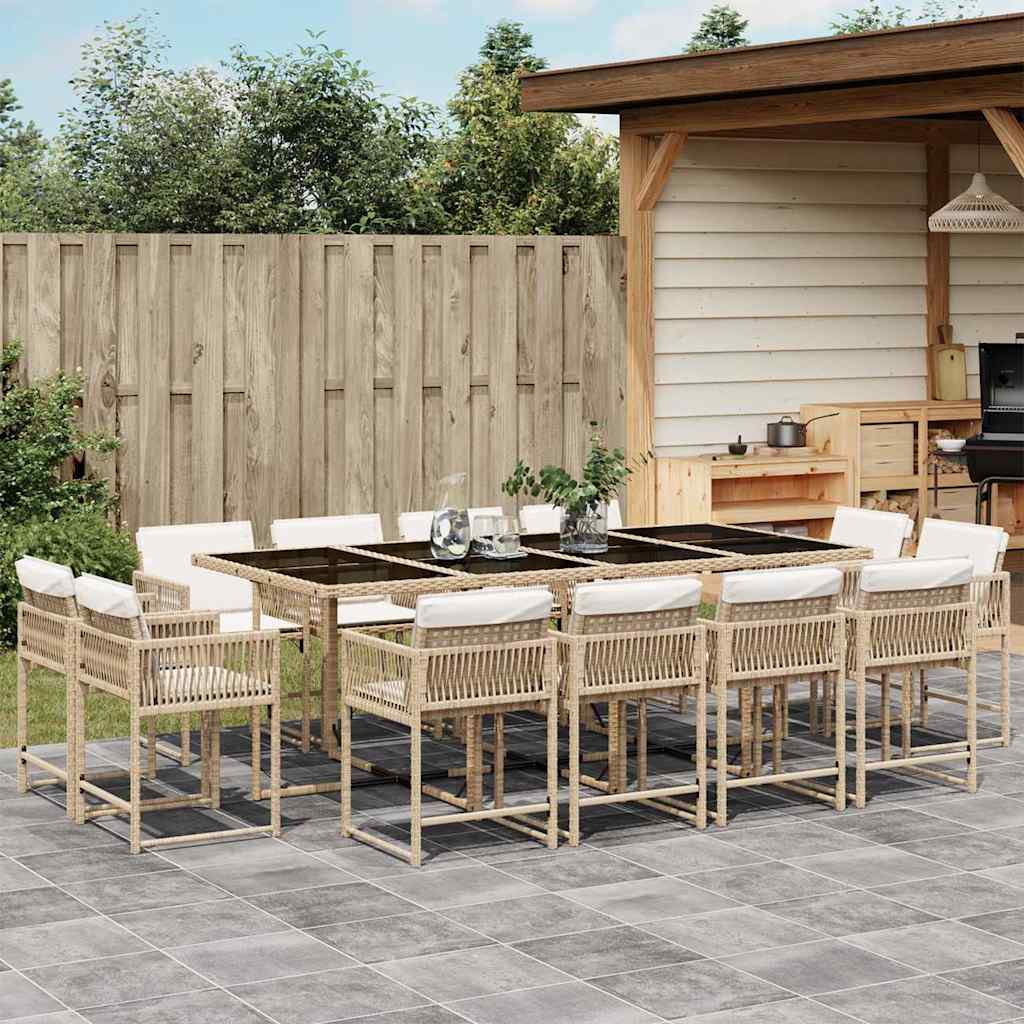 vidaXL 13-tlg. Garten-Essgruppe mit Kissen Beige Poly Rattan