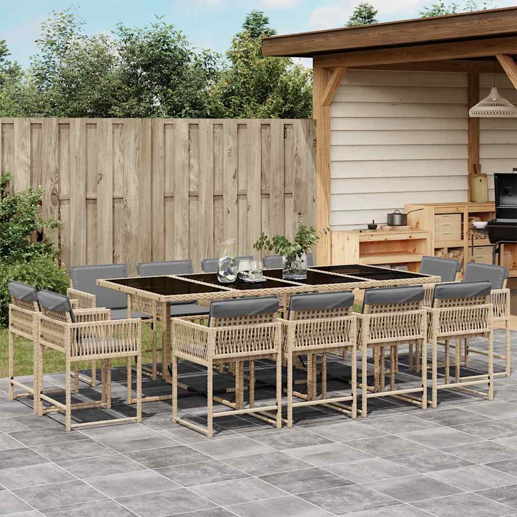 vidaXL 13-tlg. Garten-Essgruppe mit Kissen Beigemischung Poly Rattan