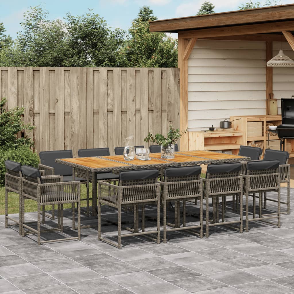 13-tlg. Garten-Essgruppe mit Kissen Grau Poly Rattan