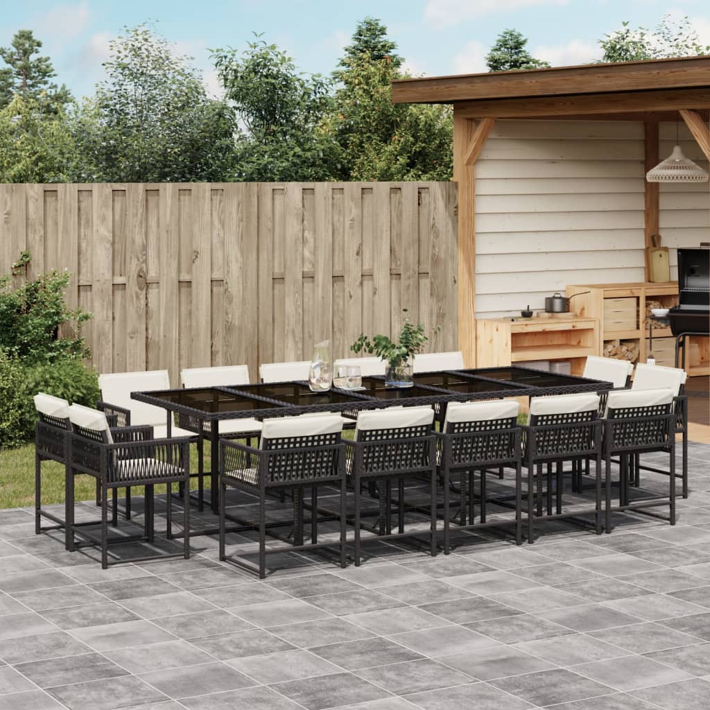 vidaXL 15-tlg. Garten-Essgruppe mit Kissen Schwarz Poly Rattan