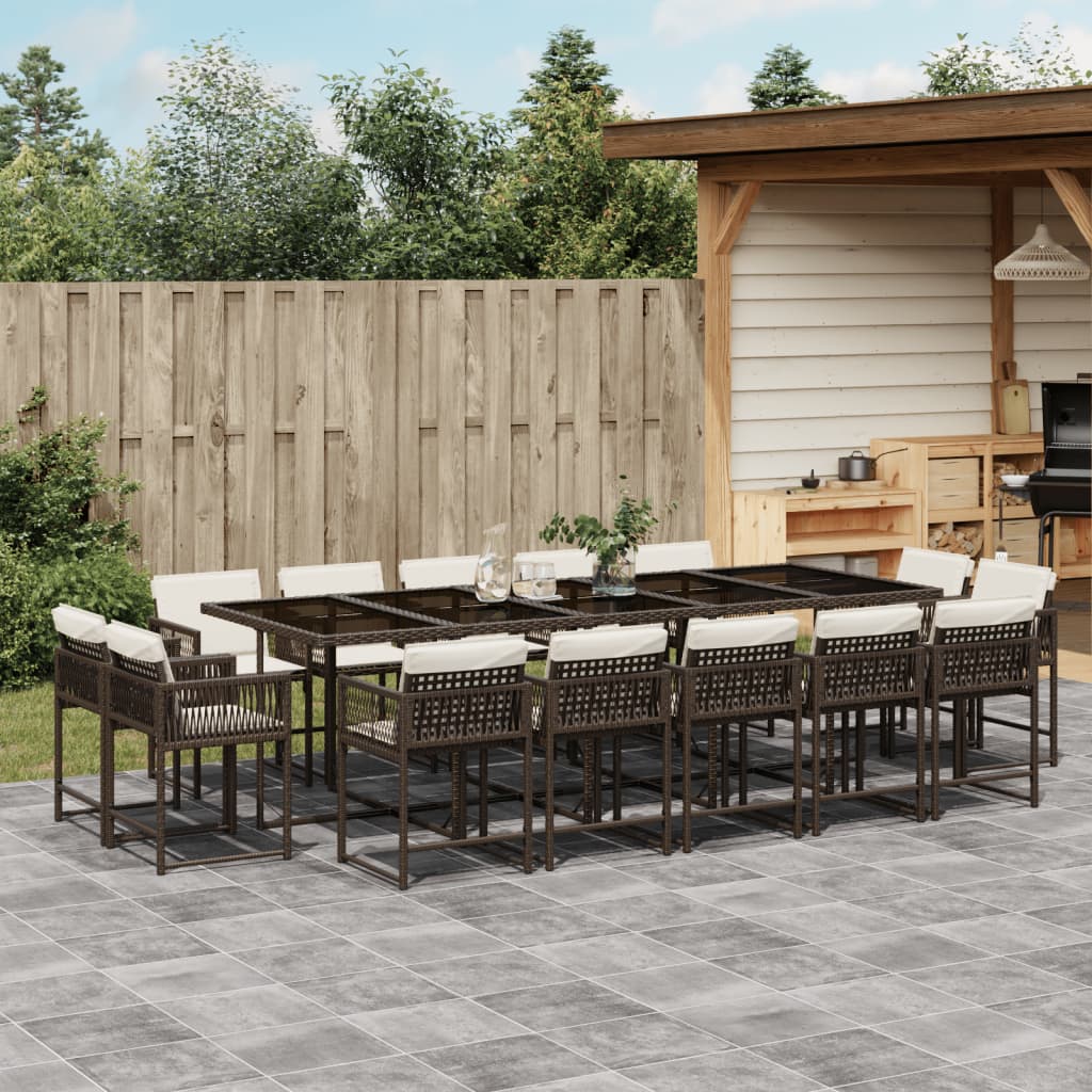 vidaXL 15-tlg. Garten-Essgruppe mit Kissen Braun Poly Rattan