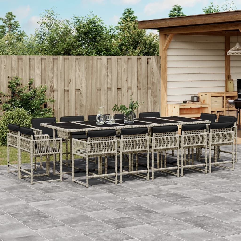 vidaXL Set mobilier de grădină cu perne 15 piese gri deschis poliratan