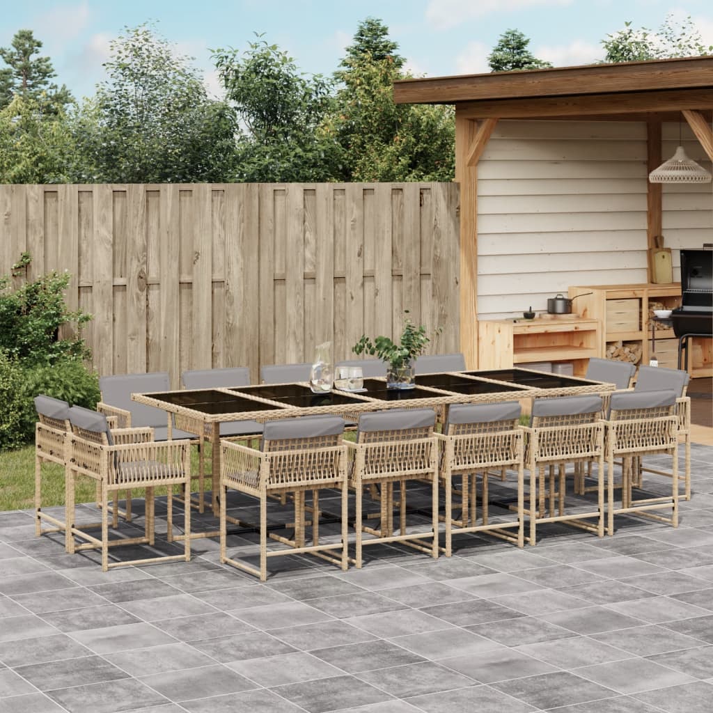 vidaXL 15-tlg. Garten-Essgruppe mit Kissen Beigemischung Poly Rattan