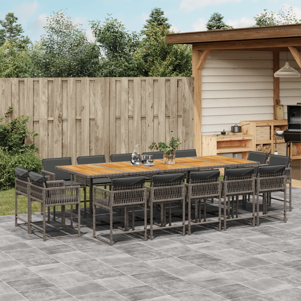 15-tlg. Garten-Essgruppe mit Kissen Grau Poly Rattan