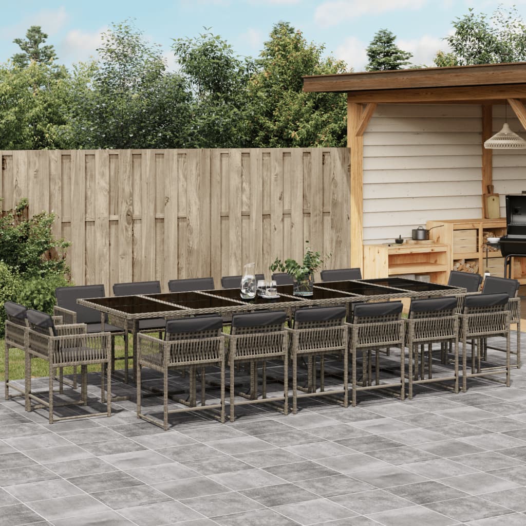 vidaXL 17-tlg. Garten-Essgruppe mit Kissen Grau Poly Rattan