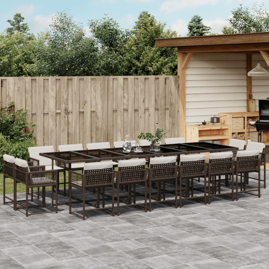 vidaXL 17-tlg. Garten-Essgruppe mit Kissen Braun Poly Rattan