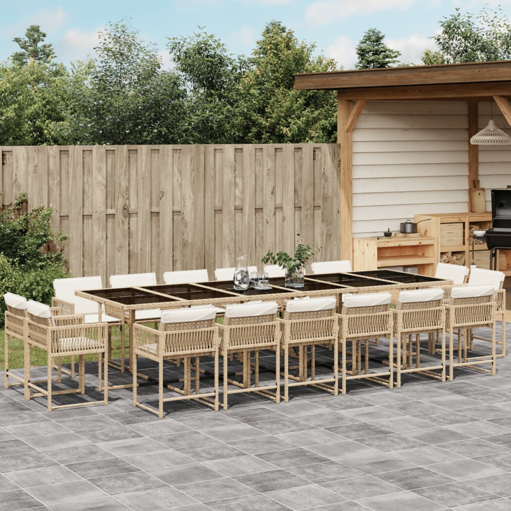 17-tlg. Garten-Essgruppe mit Kissen Beige Poly Rattan