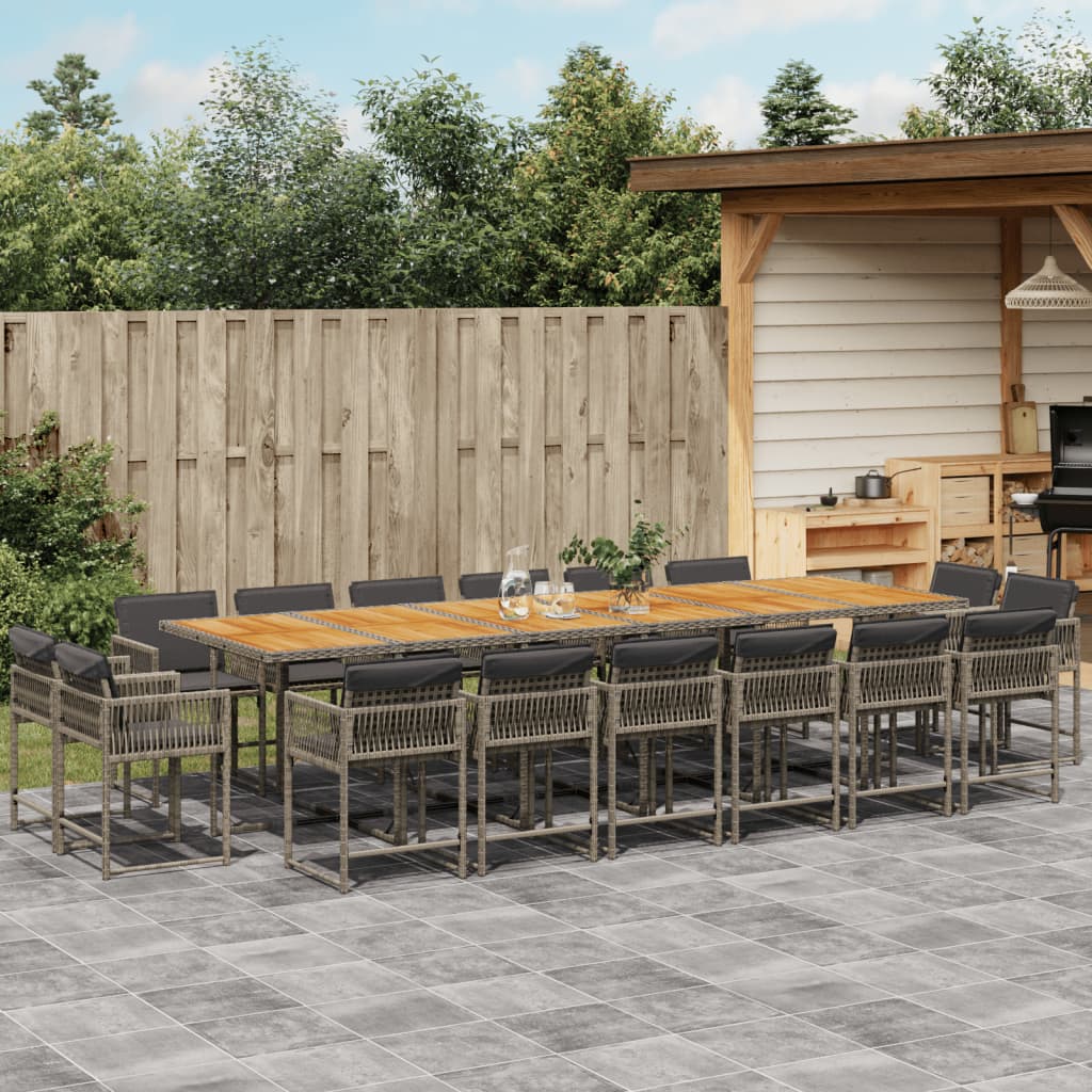 17-tlg. Garten-Essgruppe mit Kissen Grau Poly Rattan