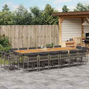 Vrtna jedilna garnitura 17-delna z blazinami siv poli ratan