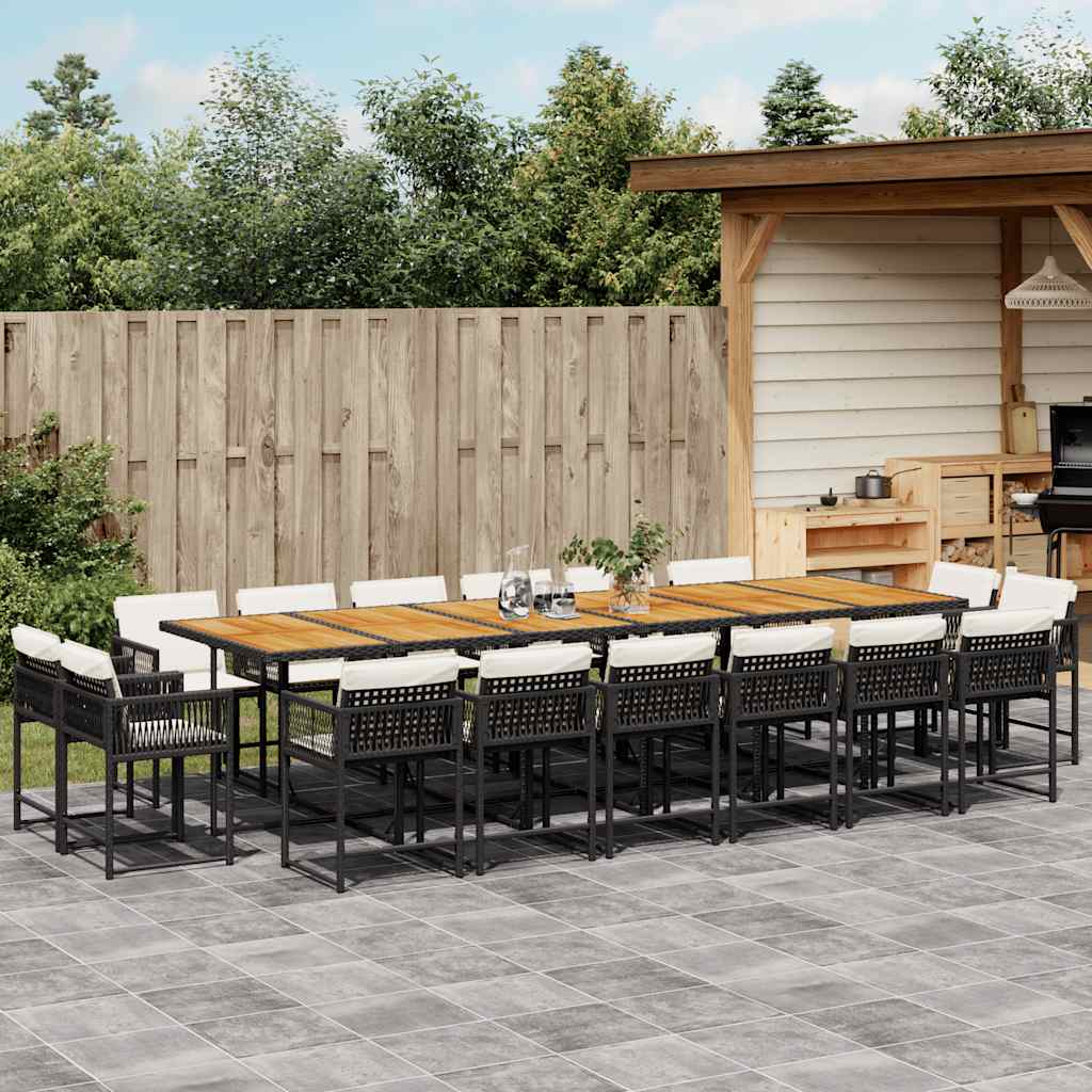 vidaXL Set mobilier de grădină cu perne, 17 piese, negru, poliratan