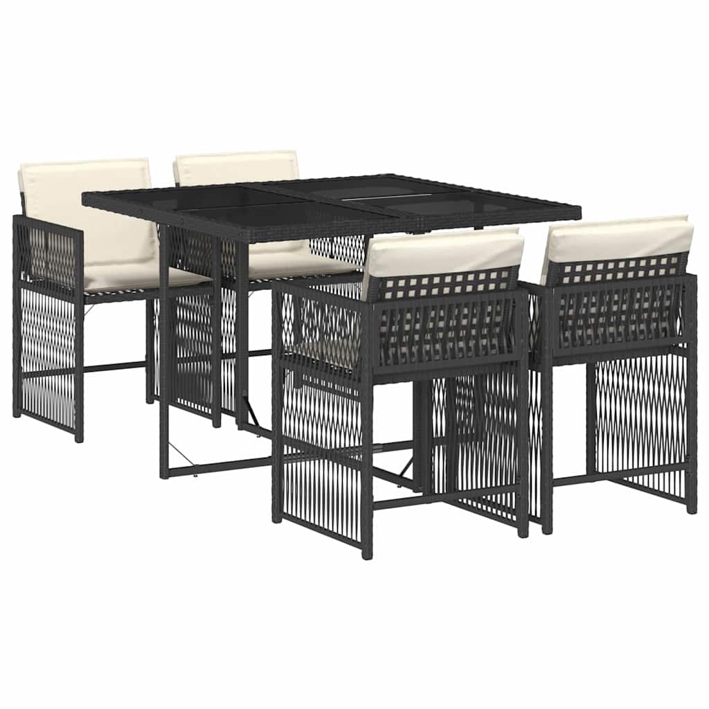 vidaXL Set mobilier de grădină cu perne, 5 piese, negru, poliratan
