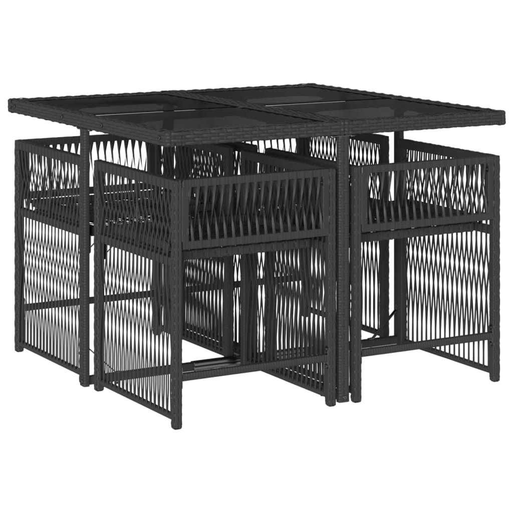 vidaXL 5-delige Tuinset met kussens poly rattan zwart afbeelding
