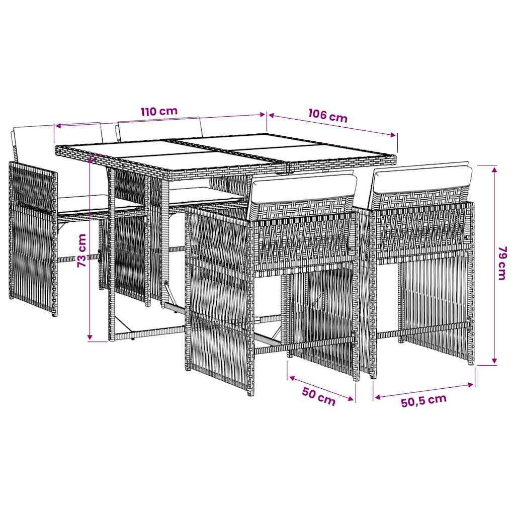 Set mobilier de grădină cu perne, 5 piese, negru, poliratan 3211614 - imagine 6