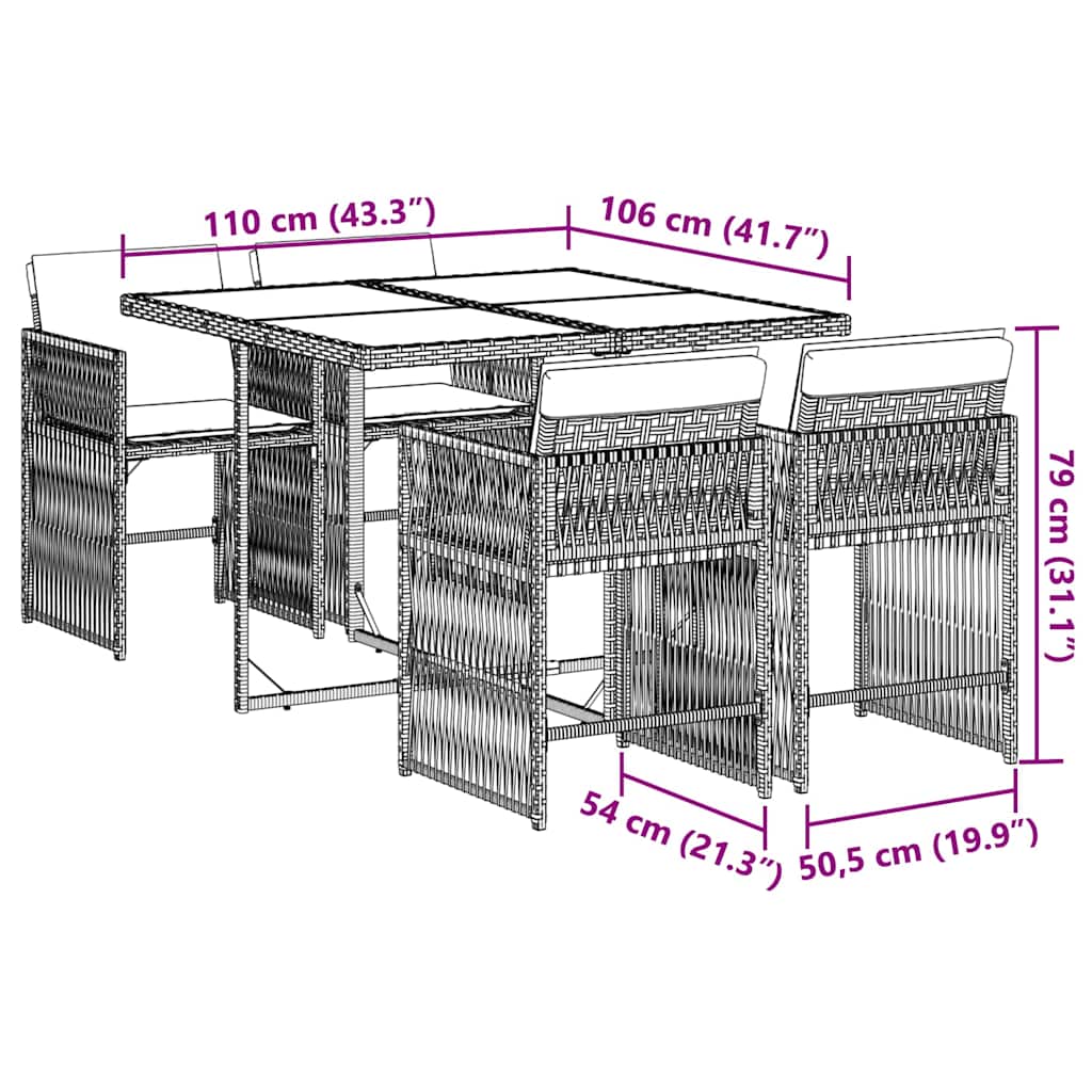 Set mobilier de grădină cu perne, 5 piese, gri, poliratan 3211616 - imagine 6