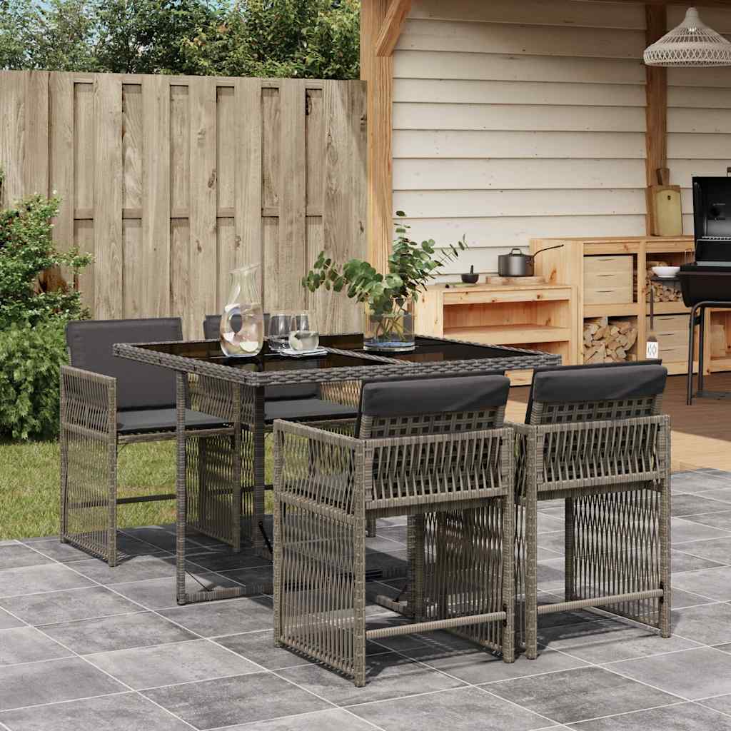 vidaXL 5-tlg. Garten-Essgruppe mit Kissen Grau Poly Rattan