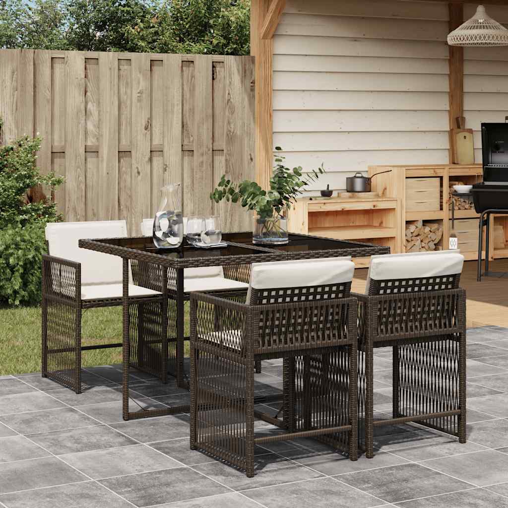 vidaXL 5-tlg. Garten-Essgruppe mit Kissen Braun Poly Rattan