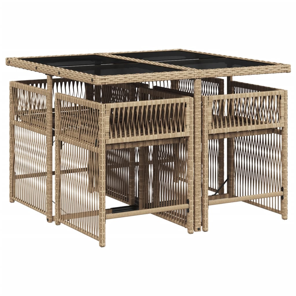 vidaXL 5-delige Tuinset met kussens poly rattan beige