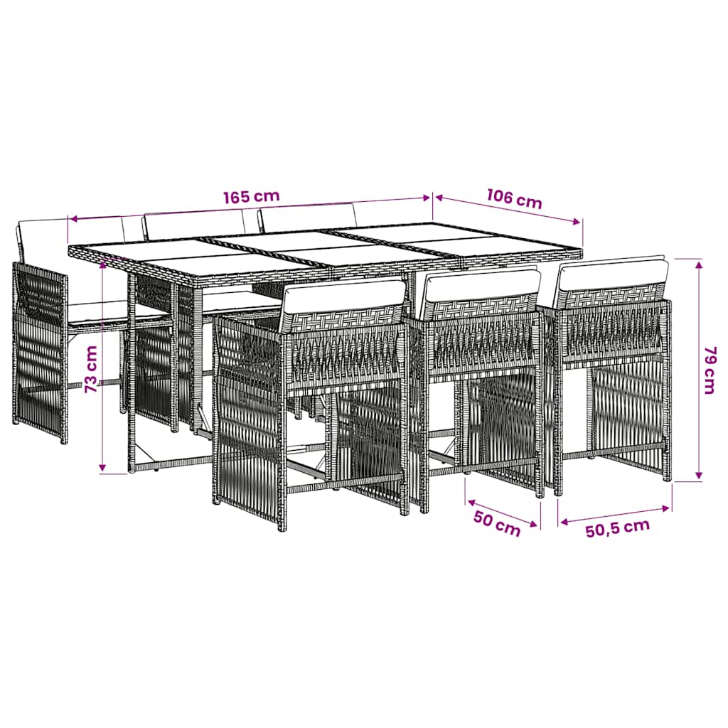 Set mobilier de grădină cu perne, 7 piese, negru, poliratan 3211626 - imagine 6