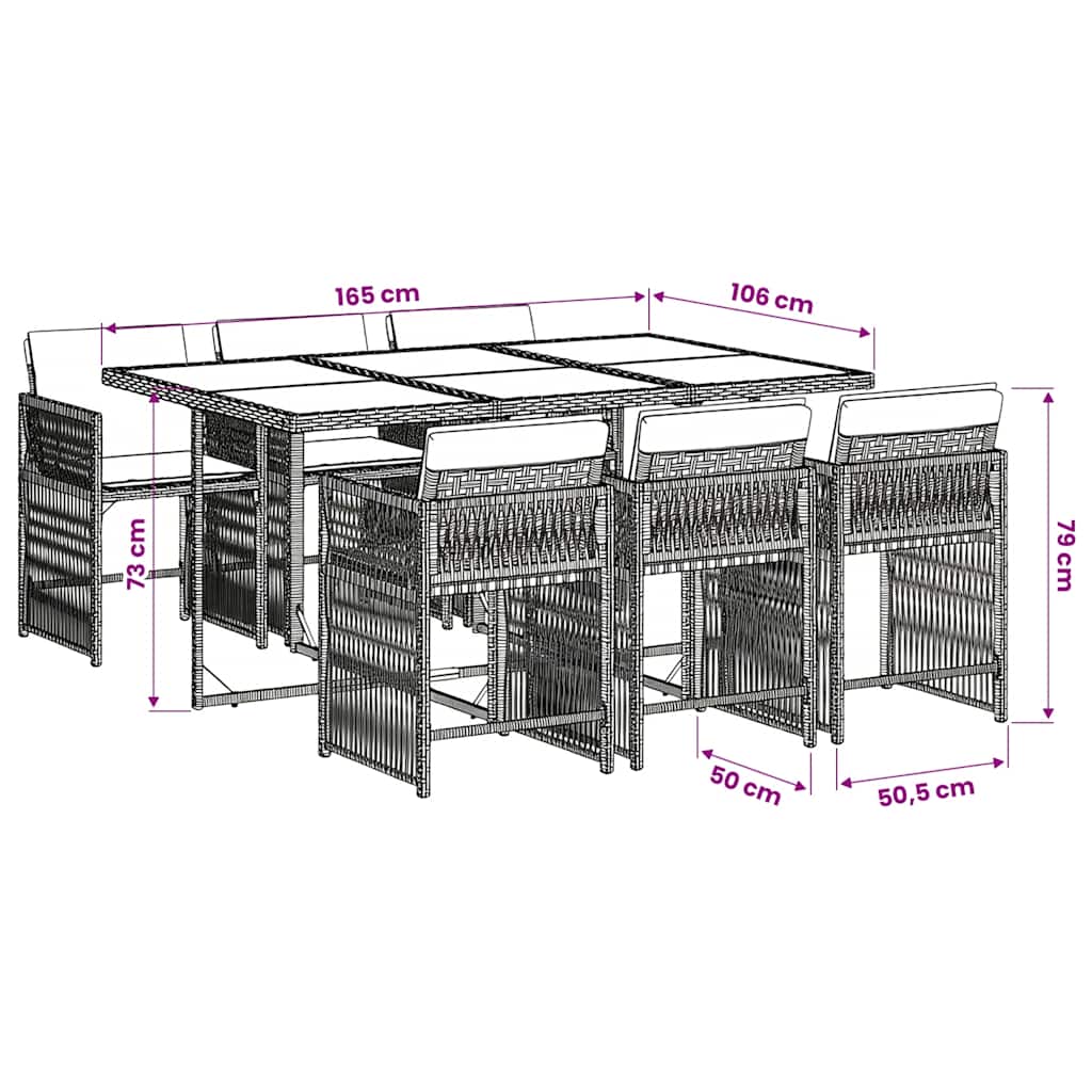 Set mobilier de grădină cu perne, 7 piese, negru, poliratan 3211627 - imagine 6