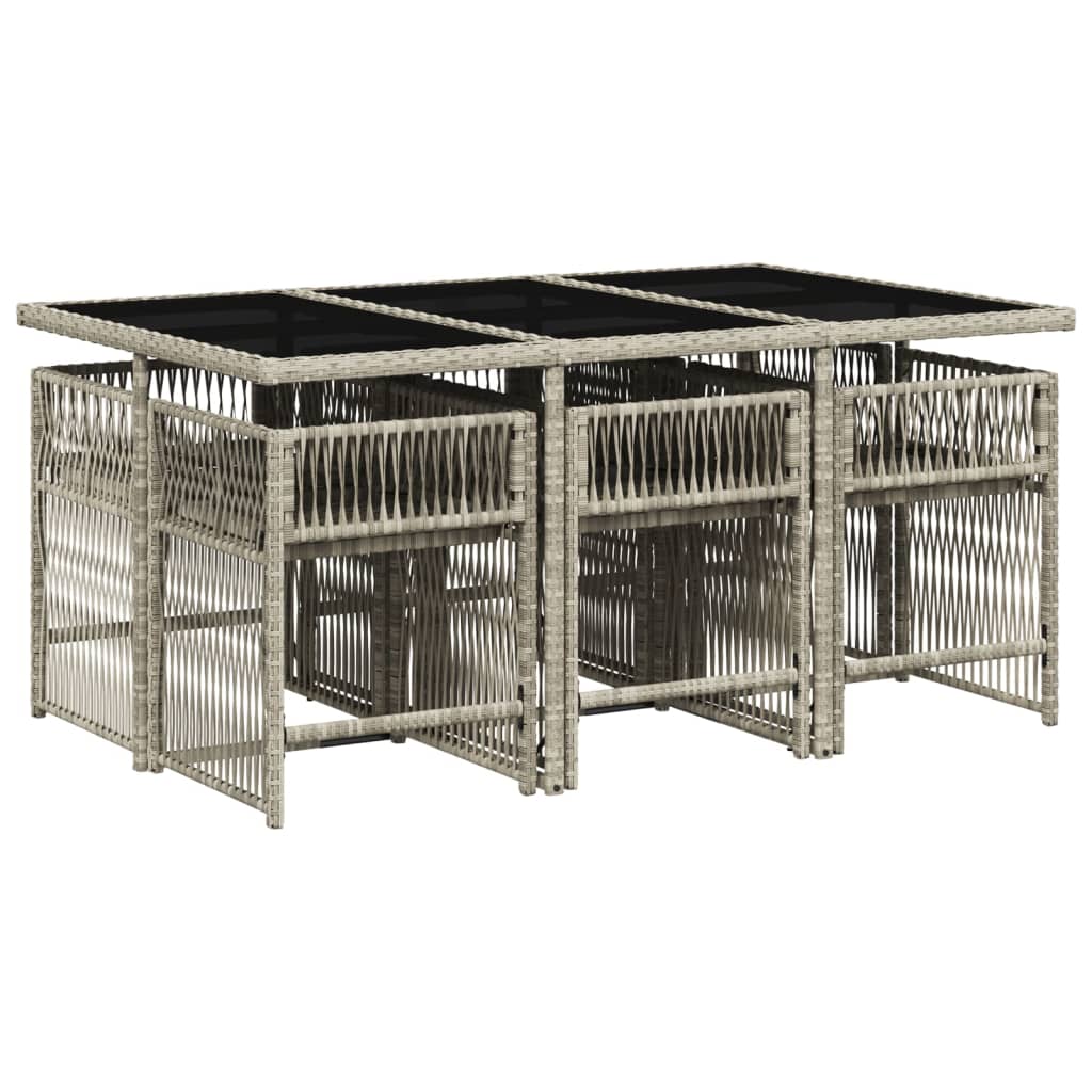 vidaXL 7-delige Tuinset met kussens poly rattan grijs