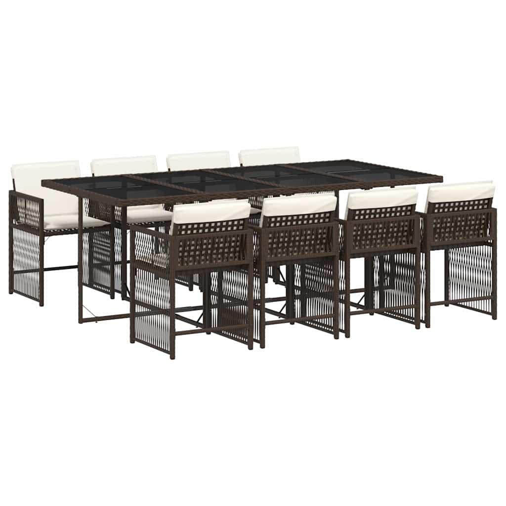 VidaXL 9-delige Tuinset Met Kussens Poly Rattan Bruin