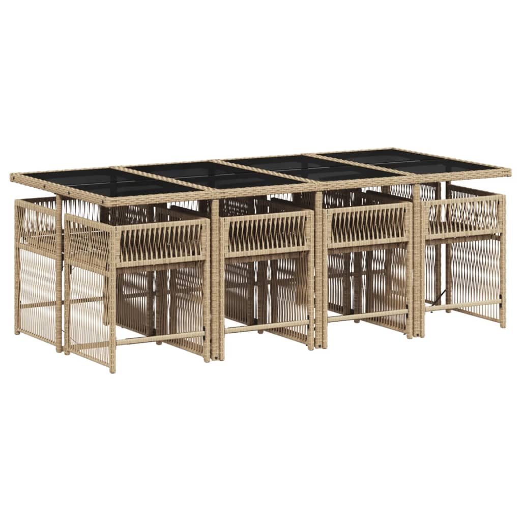 vidaXL 9-delige Tuinset met kussens poly rattan beige