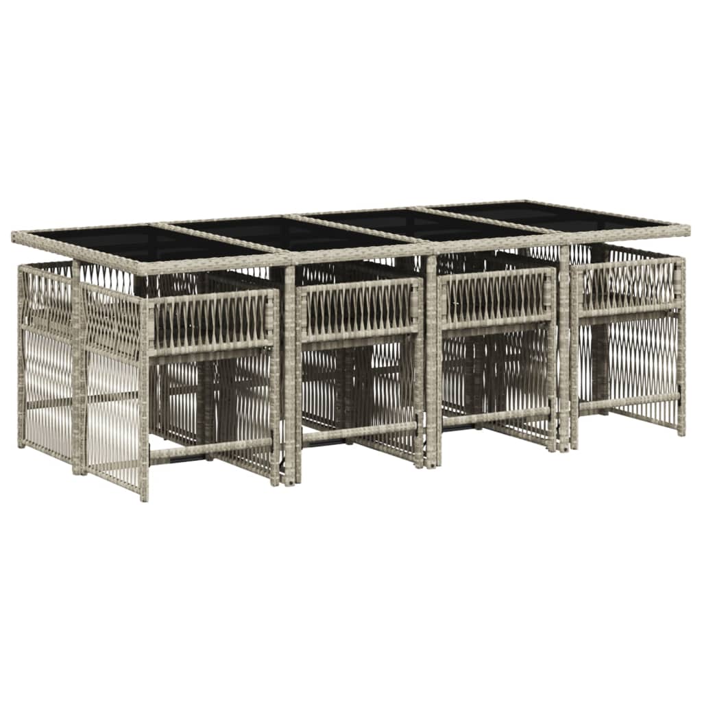 vidaXL 9-delige Tuinset met kussens poly rattan lichtgrijs