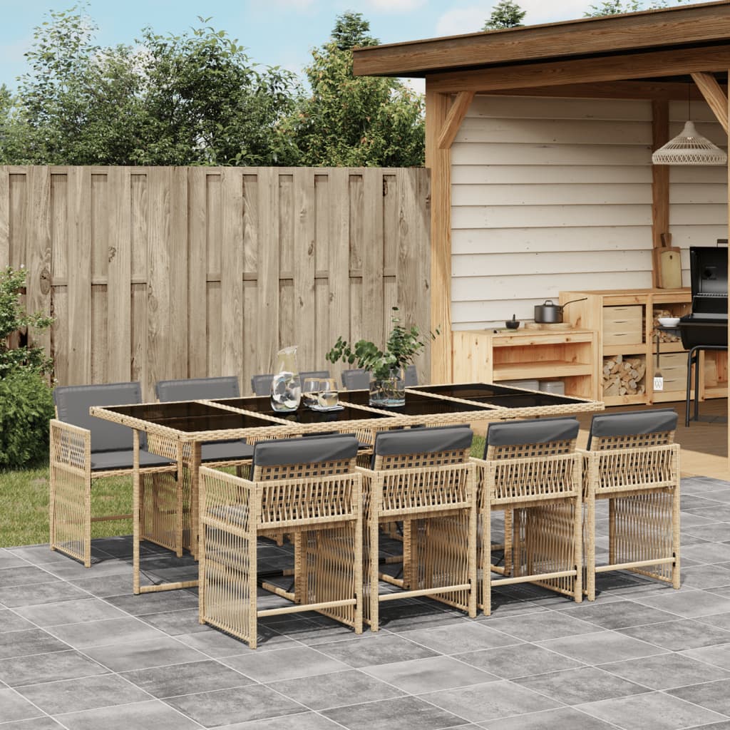 vidaXL 9-tlg. Garten-Essgruppe mit Kissen Beigemischung Poly Rattan