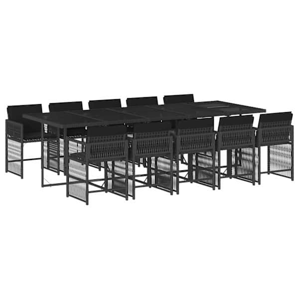 vidaXL 11-osaline aiam&ouml;&ouml;bli komplekt patjadega, must, pol&uuml;rotang