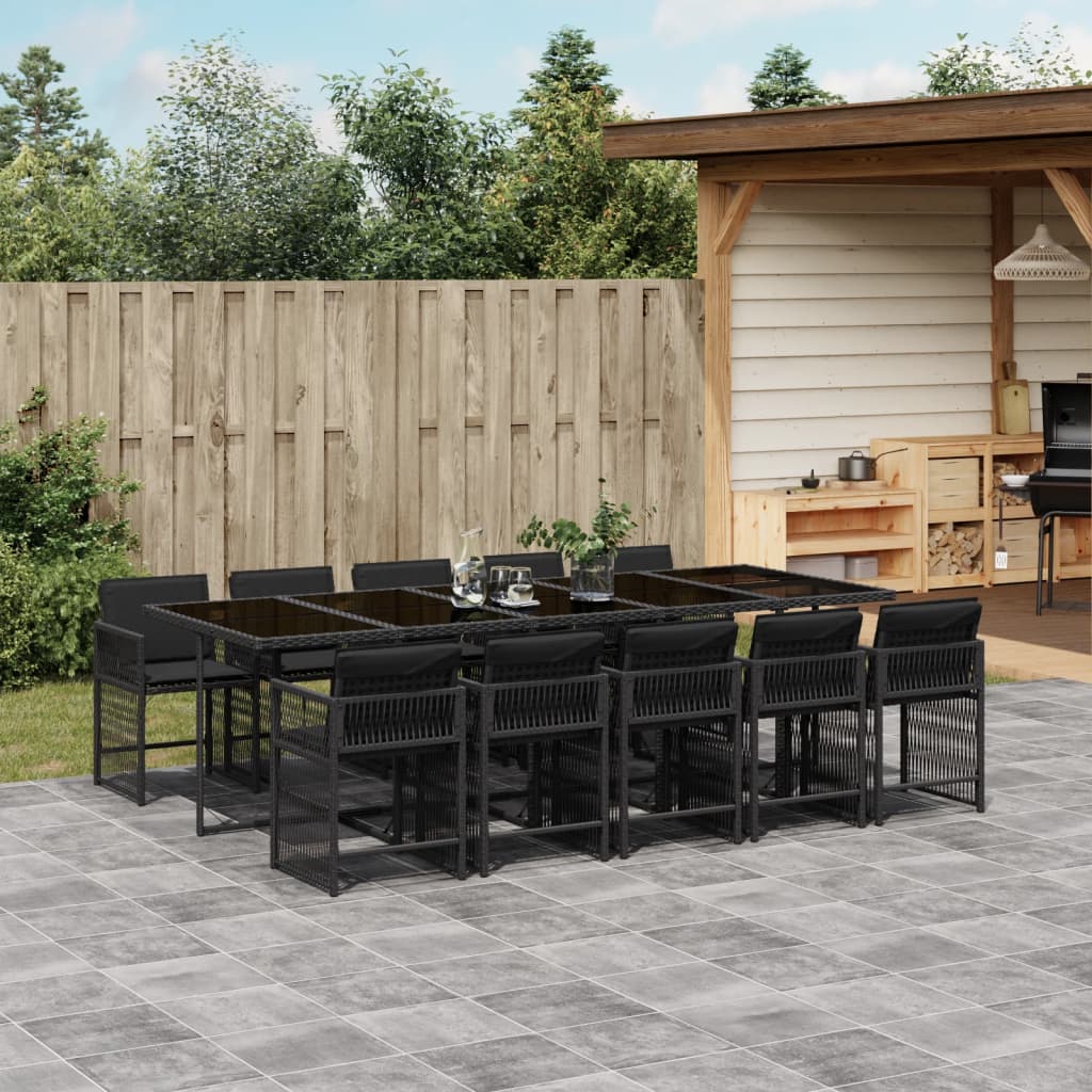 vidaXL 11-tlg. Garten-Essgruppe mit Kissen Schwarz Poly Rattan