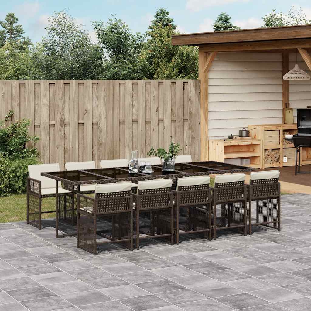 vidaXL 11-tlg. Garten-Essgruppe mit Kissen Braun Poly Rattan