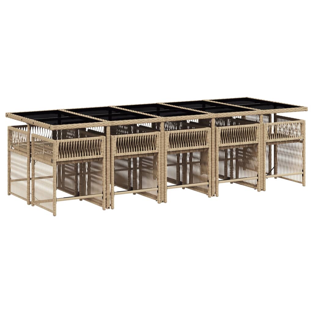 vidaXL 11-delige Tuinset met kussens poly rattan gemengd beige